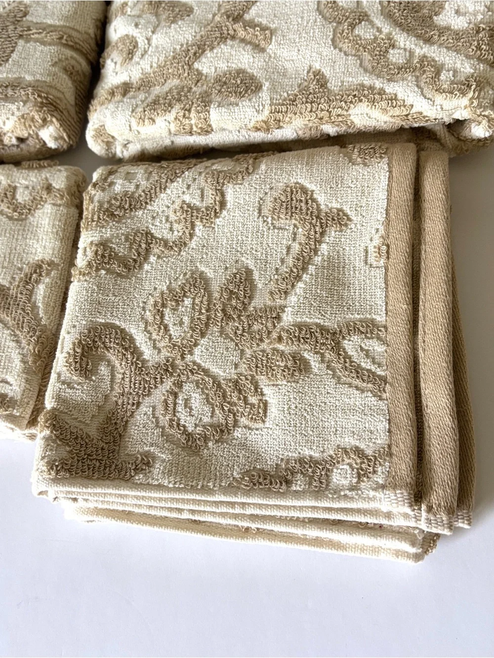 lot set of 5 RALPH LAUREN Bath Towels, Hand Towel, Washcloths Beige Floral NEW